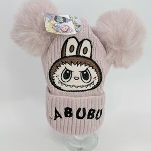 **SOLD**  Dusty Pink Labubu Youth Knit Pom-Pom Beanie